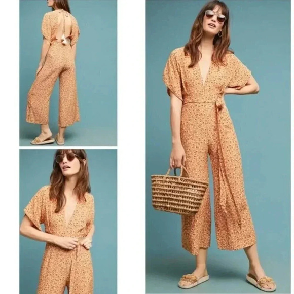 NWT Faithfull the Brand Cedric Floral Orange Vintage Bloom Jumpsuit Size 4 - Picture 1 of 8